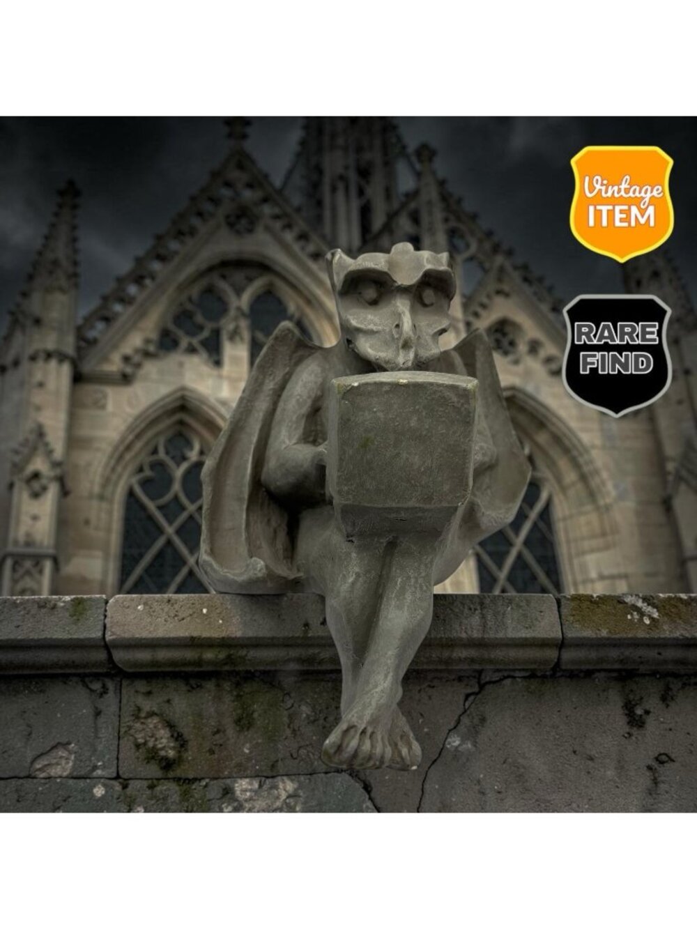 Vintage Winged Gargoyle with Laptop Resin Shelf Sitter Figurine Statue. RARE!